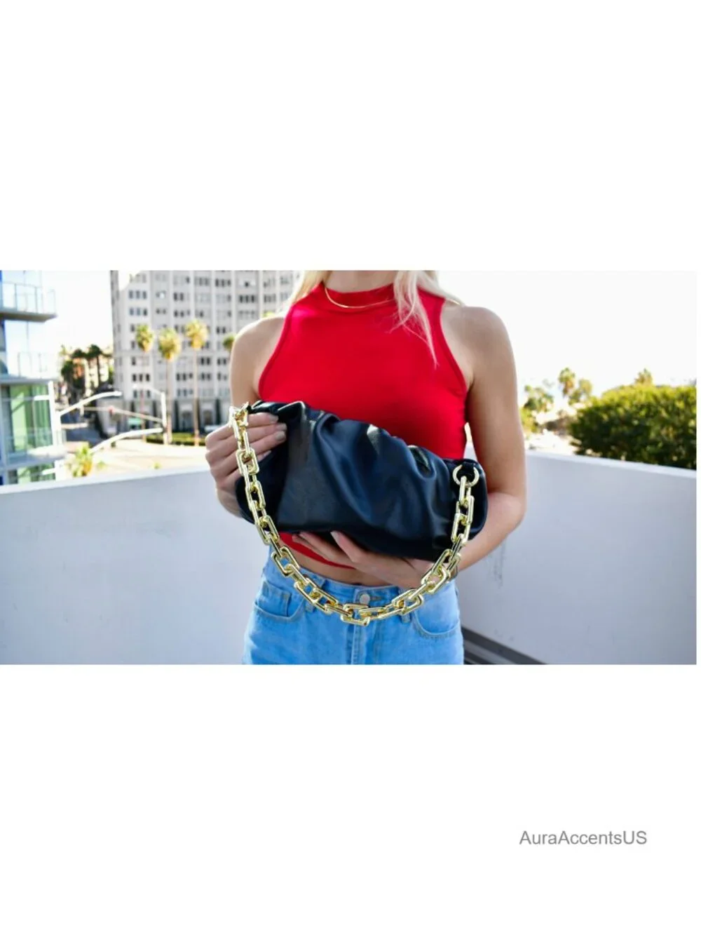 Cloud-Shaped Dumpling Chain Pouch Clutch Ruched Faux Leather Shoulder Handbag